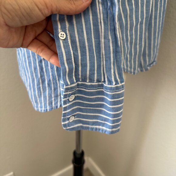 J. Crew Boy Fit Button Up Shirt Cotton Blend Stripe Lightweight Blue White Sz 4 - Picture 9 of 13